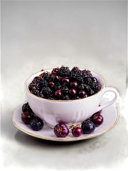 Saw palmetto berry tea glass teacup ripe purple berries prostate support men s. Drink isolated on transparent background.