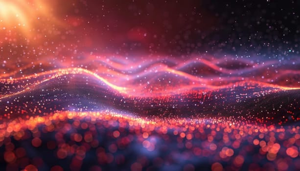 A blurry image of a red and blue landscape with a lot of sparkles by AI generated image.