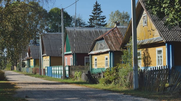 A village street with houses in Eastern Europe