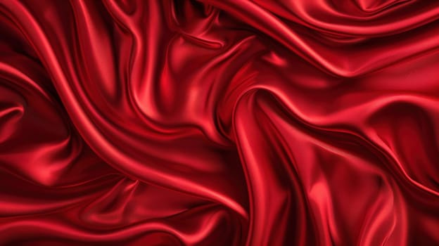 Elegant red satin fabric with numerous folds and creases for fashion and beauty design concept