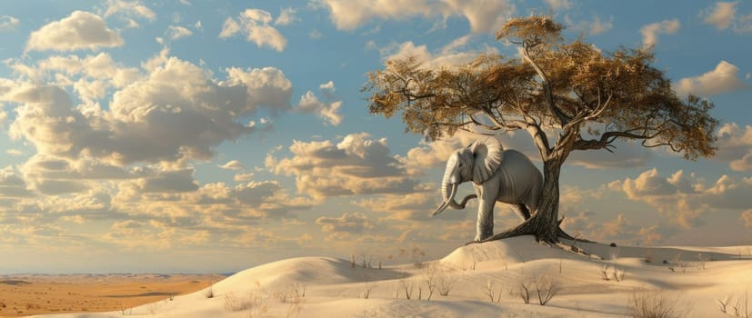 Elephant standing majestically on sand dune with tree in background beauty of nature and wildlife travel