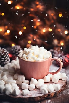 Christmas cup of cocoa with marshmallows. Generative AI, drink.