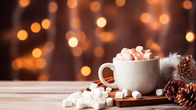 Christmas cup of cocoa with marshmallows. Generative AI, drink.