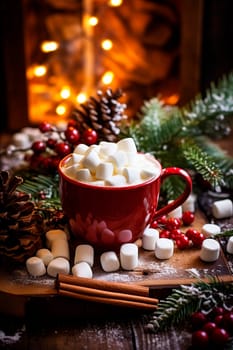 Christmas cup of cocoa with marshmallows. Generative AI, drink.