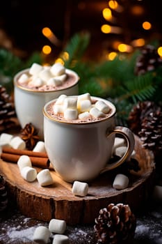 Christmas cup of cocoa with marshmallows. Generative AI, drink.