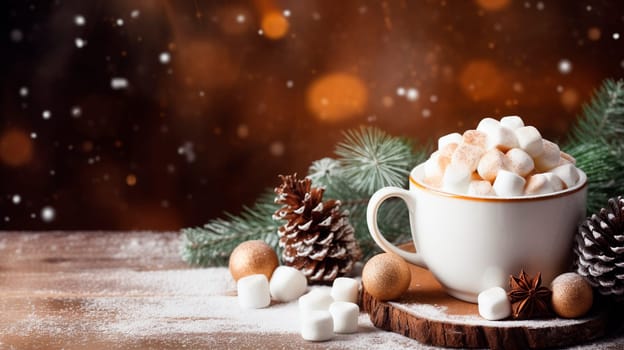 Christmas cup of cocoa with marshmallows. Generative AI, drink.