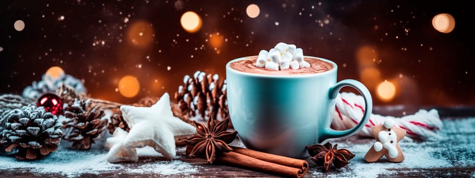 Christmas cup of cocoa with marshmallows. Generative AI, drink.