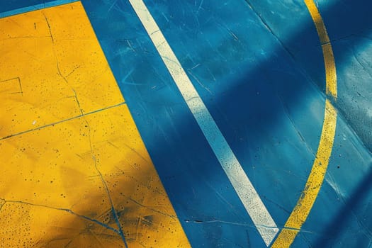 Close up view of a basketball court with white line on the side, sports theme for travel and recreation concept