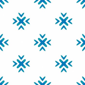 Ikat repeating swimwear design. Blue wondrous boho chic summer design. Textile ready valuable print, swimwear fabric, wallpaper, wrapping. Watercolor ikat repeating tile border.