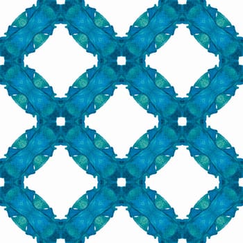 Tiled watercolor background. Blue overwhelming boho chic summer design. Hand painted tiled watercolor border. Textile ready superb print, swimwear fabric, wallpaper, wrapping.