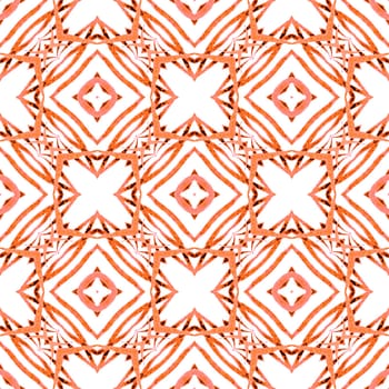 Textile ready remarkable print, swimwear fabric, wallpaper, wrapping. Orange grand boho chic summer design. Oriental arabesque hand drawn border. Arabesque hand drawn design.