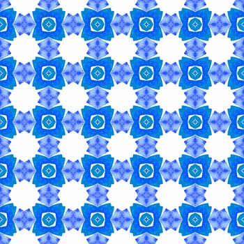 Textile ready fair print, swimwear fabric, wallpaper, wrapping. Blue fabulous boho chic summer design. Green geometric chevron watercolor border. Chevron watercolor pattern.