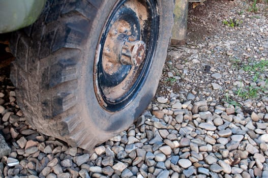 View of an old truck flat tire