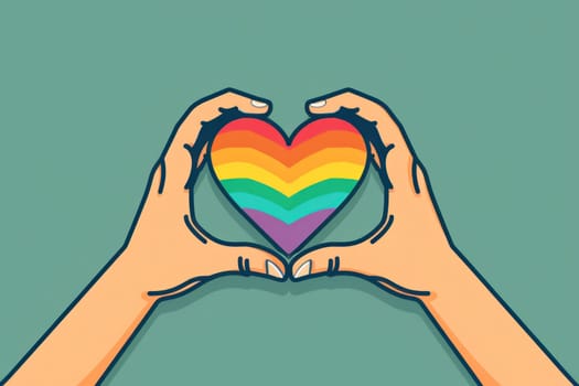 Rainbow heart in hands symbol of love and hope on green background for medical and wellness concept