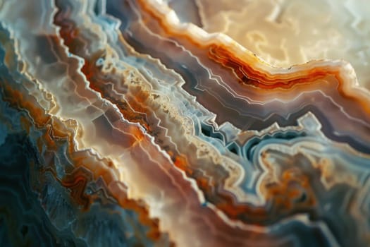 Abstract rock formation with vibrant orange, blue, and white swirls a stunning natural artwork of travel and beauty