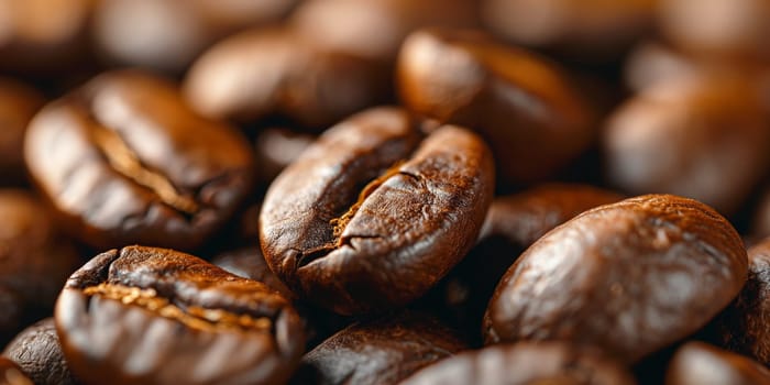 Close-up of roasted coffee beans showcasing their aroma, espresso, caffeine, and dark brew qualities.