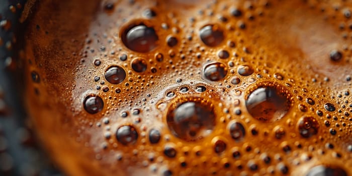 Closeup of espresso coffee with froth and bubbles, a perfect morning beverage.