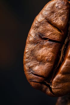 Closeup of roasted coffee bean texture with vivid aroma