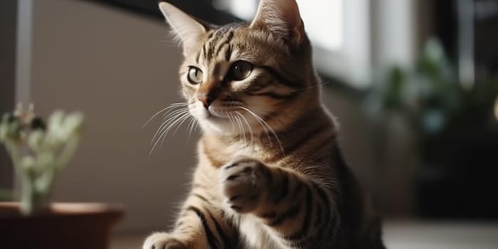 Adorable Grey Cat Playing Inside