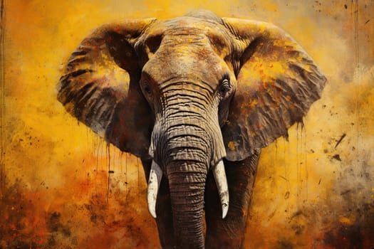 Illustration Of A Large African Elephant In Orange Hues