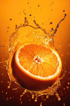 Juicy Orange Splashes And Drops Of Juice In Flight Stand Out Against An Orange Background