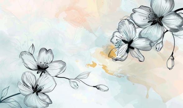 Artistic painting of two flowers with watercolor splash on background for beauty and art inspiration