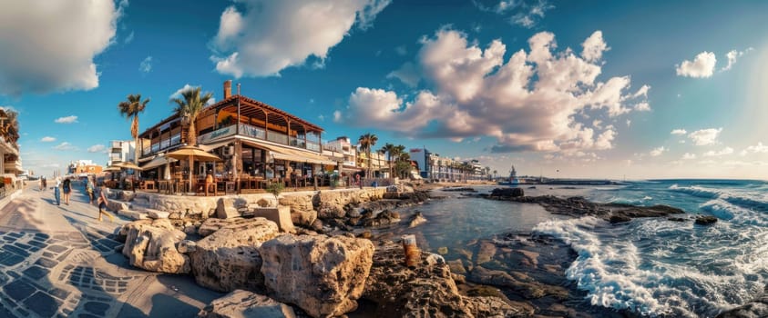 Spectacular panoramic view of cyprus beach with ocean background reflecting travel and relaxation