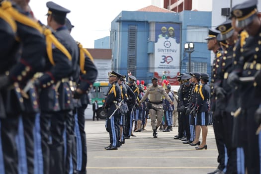 salvador, bahia, brazil - february 1, 2024: Honor guard members of the Bahia Military Police are seen during a parade in the city of Salvador.