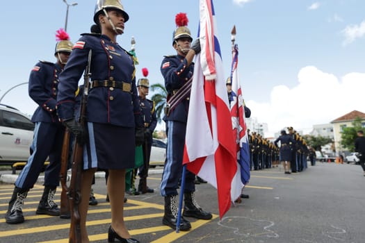 salvador, bahia, brazil - february 1, 2024: Honor guard members of the Bahia Military Police are seen during a parade in the city of Salvador.