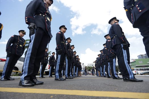 salvador, bahia, brazil - february 1, 2024: Honor guard members of the Bahia Military Police are seen during a parade in the city of Salvador.