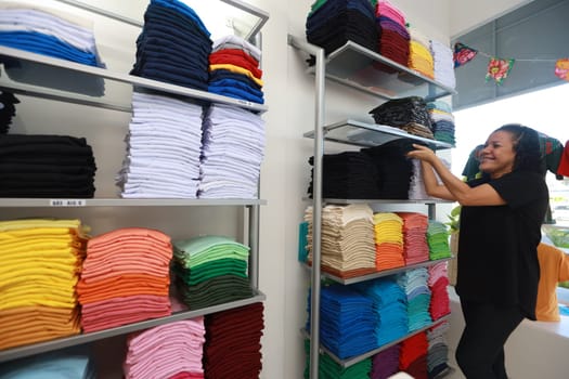 salvador, bahia, brazil - june 7, 2024: loja de venda roupas em uma junto a uma fábrica de costura na cidade de Salvador.