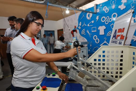 salvador, bahia, brazil - june 7, 2024: seamstress working in a textile factory in the city of Salvador.
