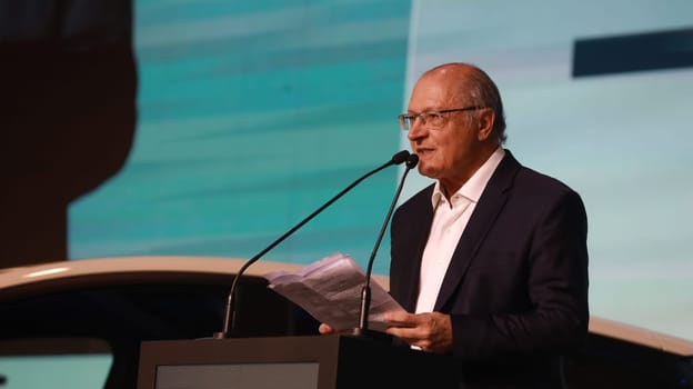 camacari bahia, brazil - october 11, 2023: Geraldo Alckmin, Vice President of Brazil, seen during the launch of the BYD factories in the city of Camacari.

