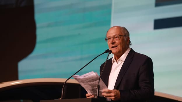 camacari bahia, brazil - october 11, 2023: Geraldo Alckmin, Vice President of Brazil, seen during the launch of the BYD factories in the city of Camacari.

