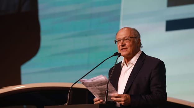 camacari bahia, brazil - october 11, 2023: Geraldo Alckmin, Vice President of Brazil, seen during the launch of the BYD factories in the city of Camacari.

