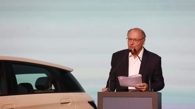 camacari bahia, brazil - october 11, 2023: Geraldo Alckmin, Vice President of Brazil, seen during the launch of the BYD factories in the city of Camacari.

