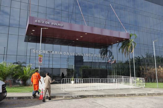 salvador, bahia, brazil - february 12, 2024: Security forces professionals working at the integrated control and command center in the city of Salvador