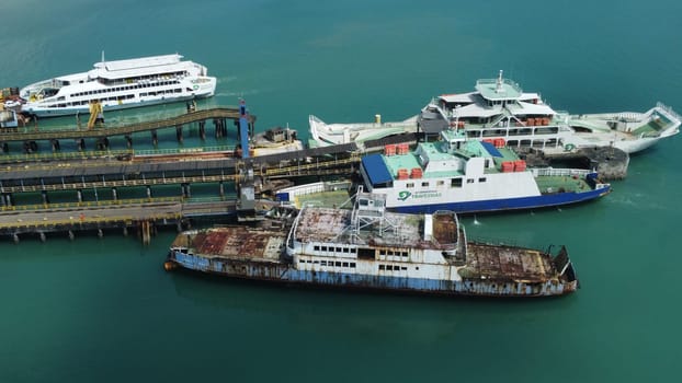 itaparica, bahia, brazil - october 13, 2023: aerial view of the Bom Despacho sea terminal on the island of Itaparica.


