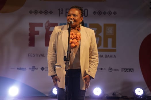 salvador, bahia, brazil - may 17, 2024: Margareth Menezes, Minister of Culture of Brazil in the Lula government. seen during an event in the city of Salvador.