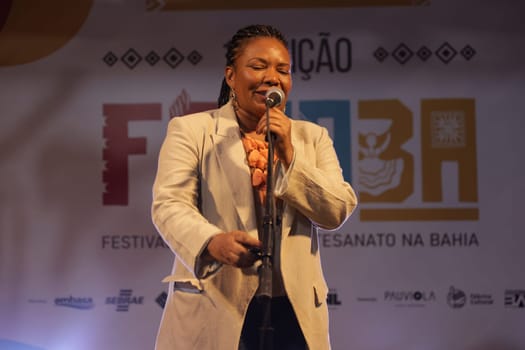 salvador, bahia, brazil - may 17, 2024: Margareth Menezes, Minister of Culture of Brazil in the Lula government. seen during an event in the city of Salvador.