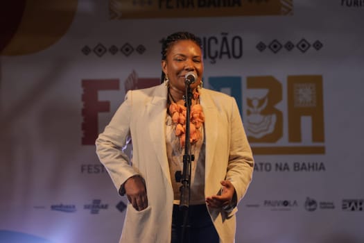 salvador, bahia, brazil - may 17, 2024: Margareth Menezes, Minister of Culture of Brazil in the Lula government. seen during an event in the city of Salvador.
