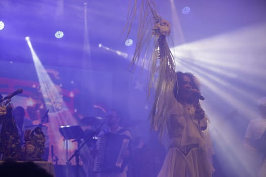 salvador, bahia, brazil - may 17, 2024: singer Mariene de Castro is seen during a performance in the city of Salvador.