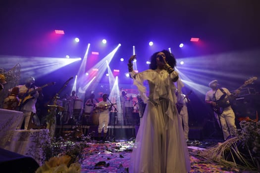 salvador, bahia, brazil - may 17, 2024: singer Mariene de Castro is seen during a performance in the city of Salvador.