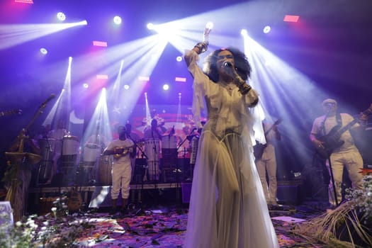 salvador, bahia, brazil - may 17, 2024: singer Mariene de Castro is seen during a performance in the city of Salvador.