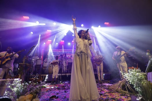 salvador, bahia, brazil - may 17, 2024: singer Mariene de Castro is seen during a performance in the city of Salvador.