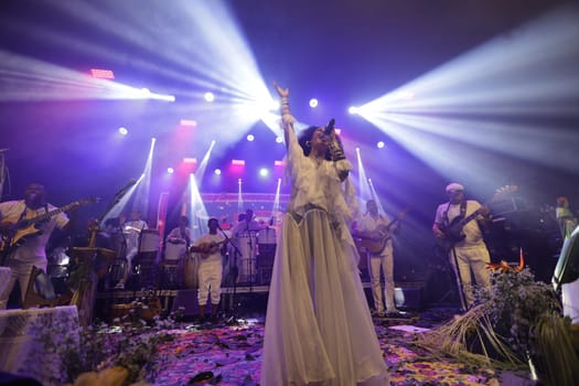 salvador, bahia, brazil - may 17, 2024: singer Mariene de Castro is seen during a performance in the city of Salvador.