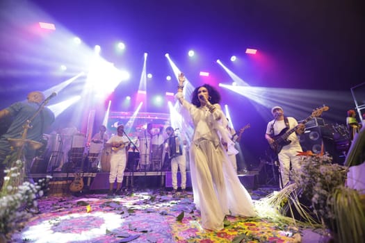 salvador, bahia, brazil - may 17, 2024: singer Mariene de Castro is seen during a performance in the city of Salvador.