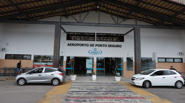 porto seguro, bahia, brazil - october 20, 2023: facade of Porto Seguro airport in the extreme south of Bahia.