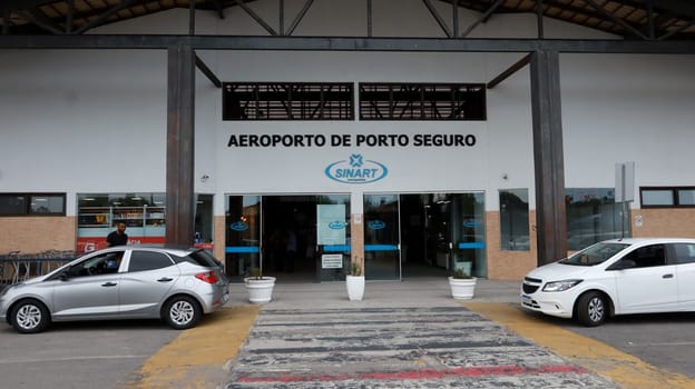 porto seguro, bahia, brazil - october 20, 2023: facade of Porto Seguro airport in the extreme south of Bahia.