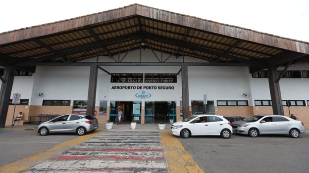 porto seguro, bahia, brazil - october 20, 2023: facade of Porto Seguro airport in the extreme south of Bahia.